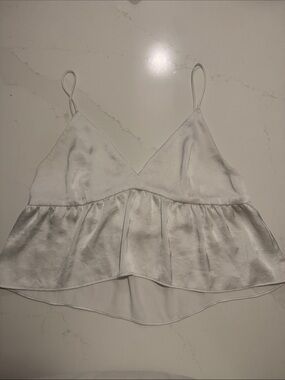 Little Moon White Satin V-Neck Spaghetti Strap Peplum Camisole